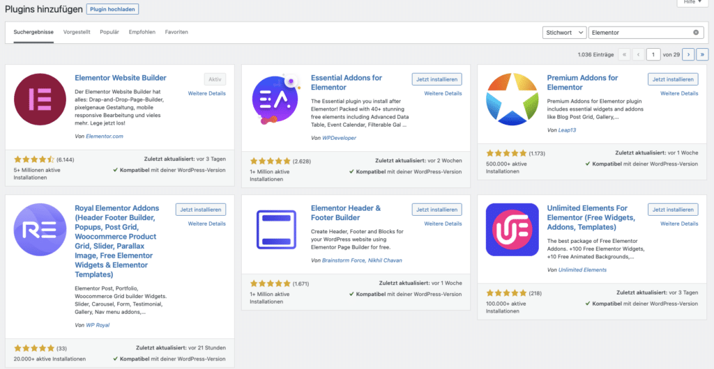Plugin Elementor in WordPress Dashboard hinzufügen