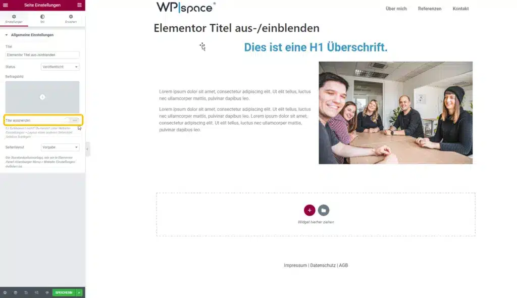 Elementor Seitentitel ausblenden