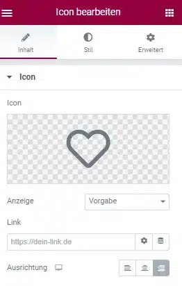 Elementor Widget Icon bearbeiten