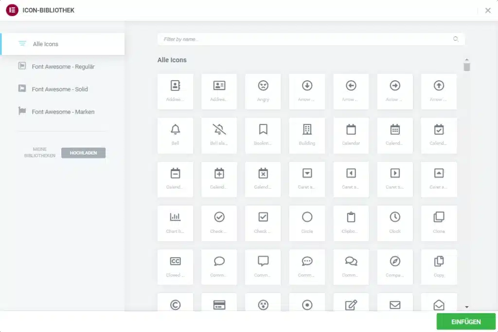 Elementor Icons Übersicht