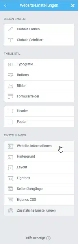 Elementor Websiteeinstellungen