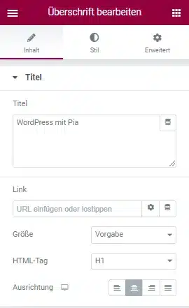 Elementor Widget Überschrift bearbeiten