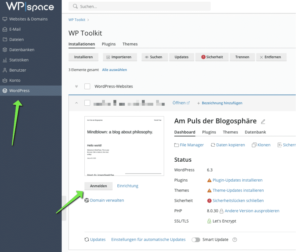 WordPress Website anmelden
