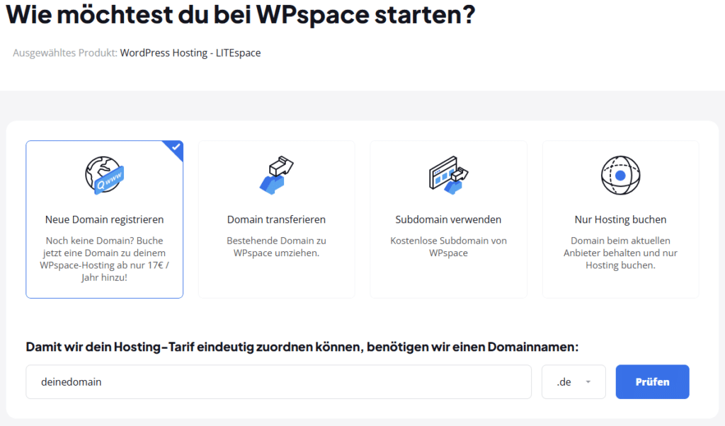 Domain wählen im Hosting Bestellprozess