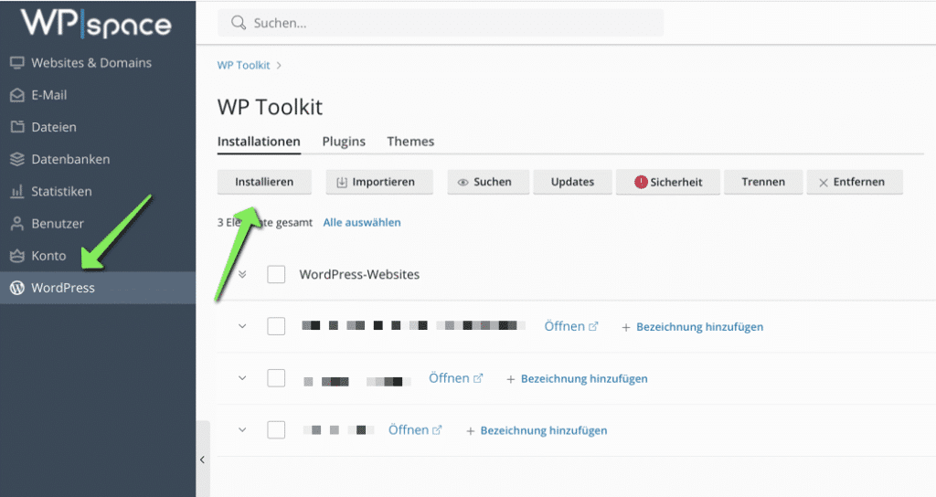 WordPress installieren über das WP Toolkit