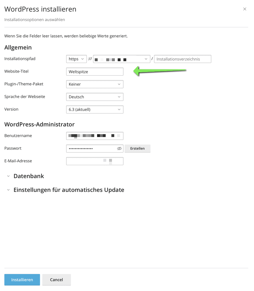 WordPress Installationsmaske
