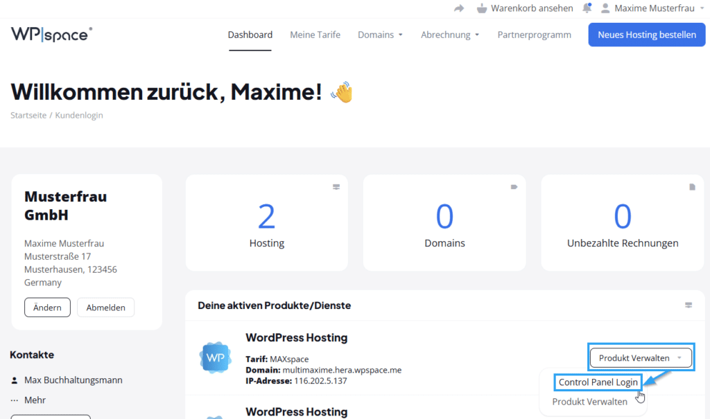 WPspace Kundendashboard