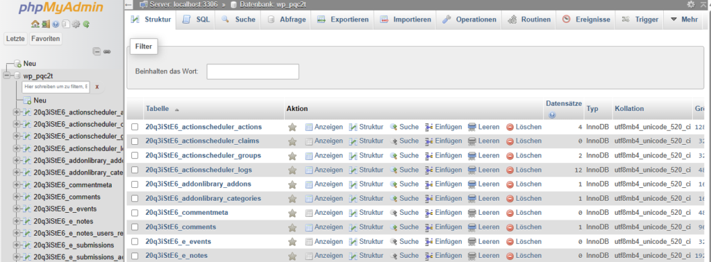 PhpMyAdmin Oberfläche