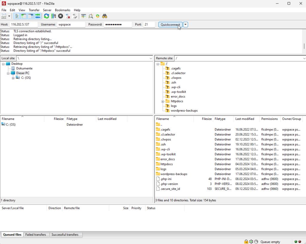 FileZilla Userinterface