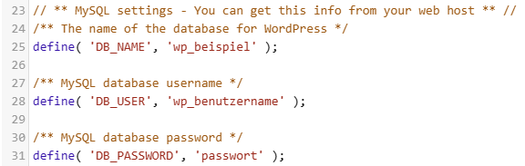 wp-config.php Datenbankinformationen