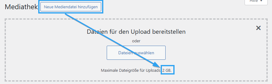WordPress Upload Limit prüfen Screenshot