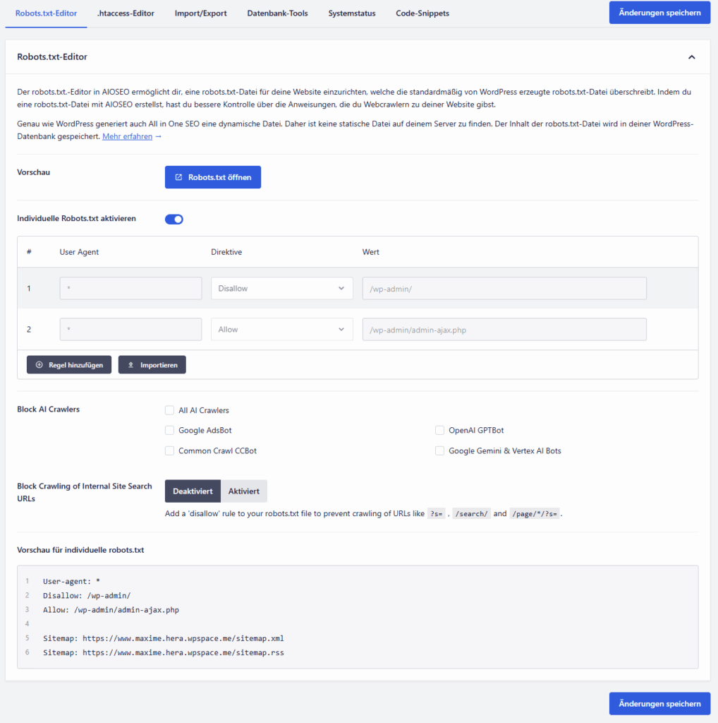 robots.txt mit SEO Plugin All in One SEO bearbeiten