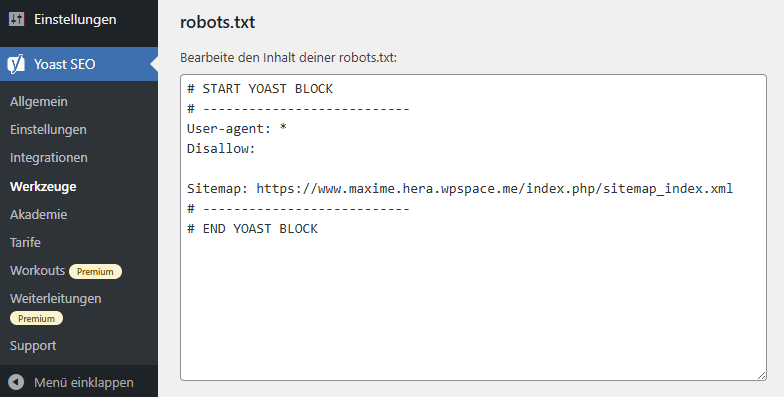 robots.txt mit SEO Plugin Yoast SEO bearbeiten