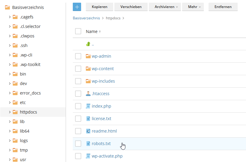robots.txt im Hauptverzeichnis der WordPress Installation