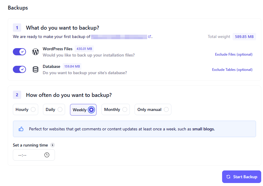 Backups in WP Umbrella konfigurieren