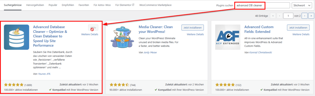 WordPress Plugin " Advanced Database Cleaner" installieren