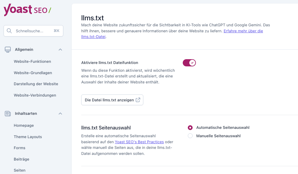 llms.txt in SEO-Plugin Yoast aktivieren