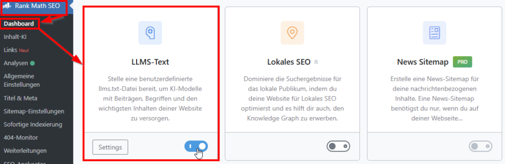 llms.txt in SEO-Plugin Rankmath aktivieren