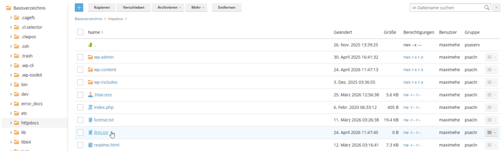 llms.txt im root Verzeichnis von WordPress Website