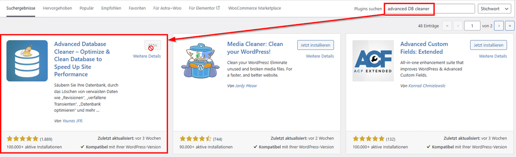 WordPress Plugin " Advanced Database Cleaner" installieren